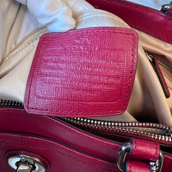 COACH Red Saffiano Leather Satchel Handbag - Picture 6 of 13